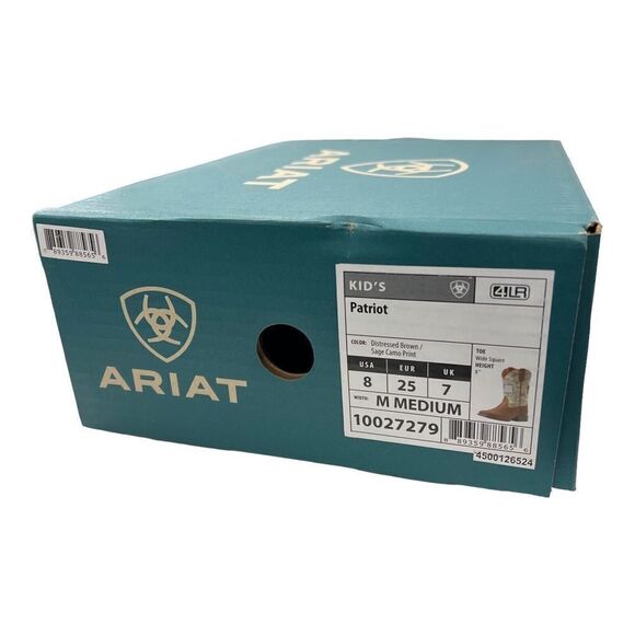 ARIAT BOOTS Kids 8 CAMO PATRIOTIC WESTERN SQUARE TOE CHILDREN USA FLAG Brown - Picture 2 of 11